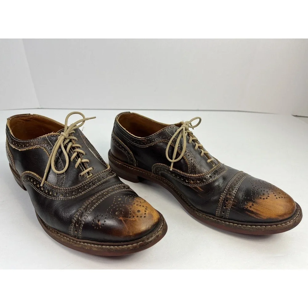 Allen Edmonds Strandmok Shoes Burnished Brown Cap Toe Dainite Soles Men's 10 D